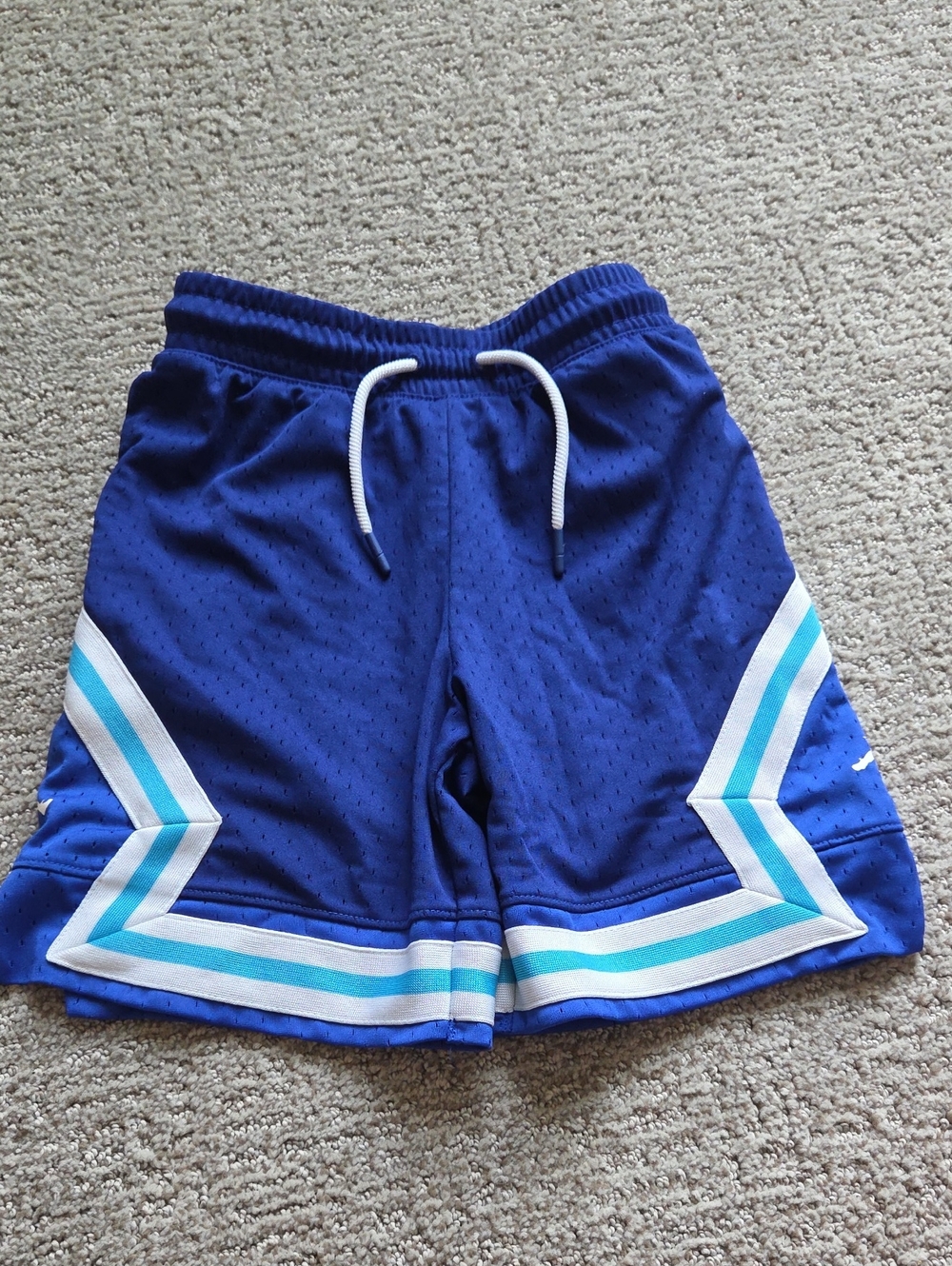 Kids Jordan Blue Athletic Shorts with White & Teal Trim